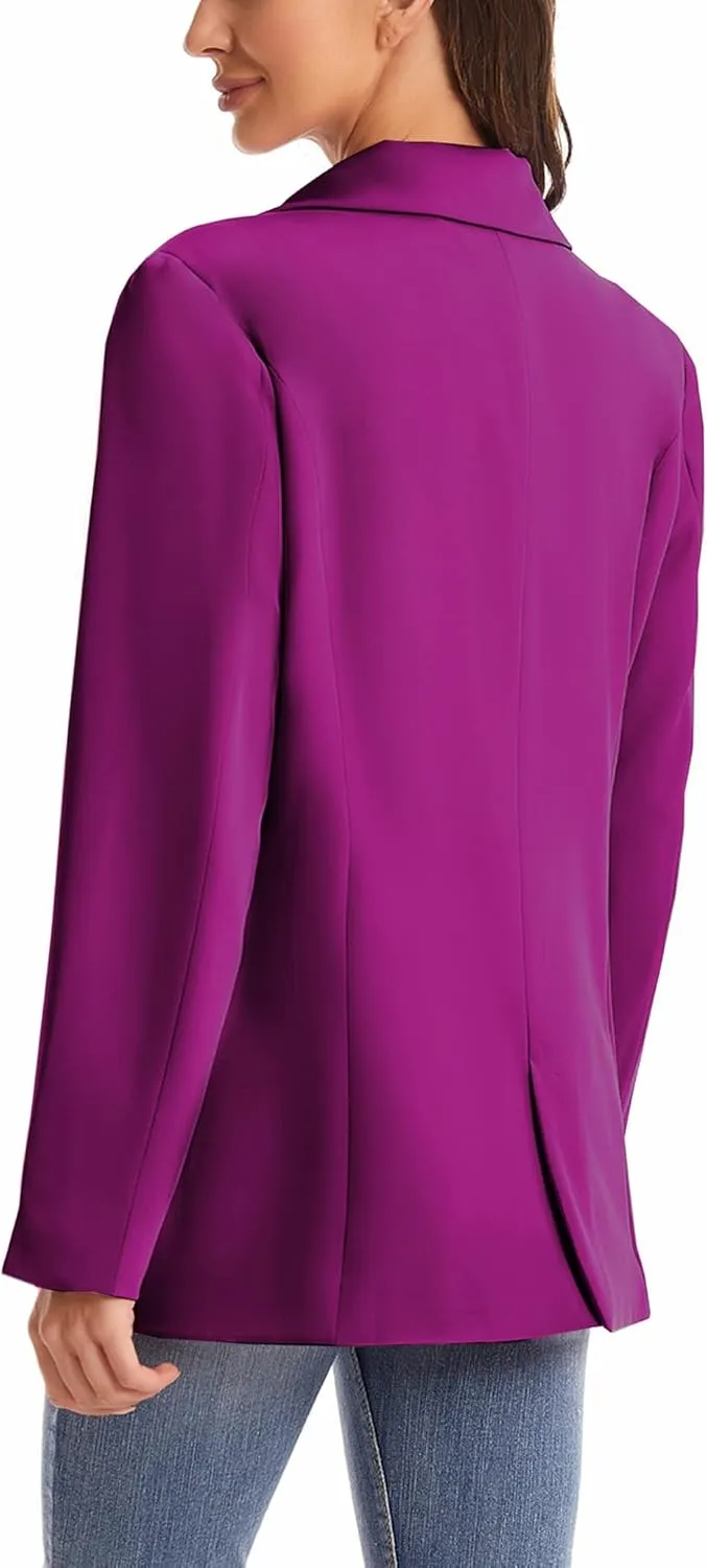 Women's Long Sleeve Open Front Blazer with Zipper Pockets