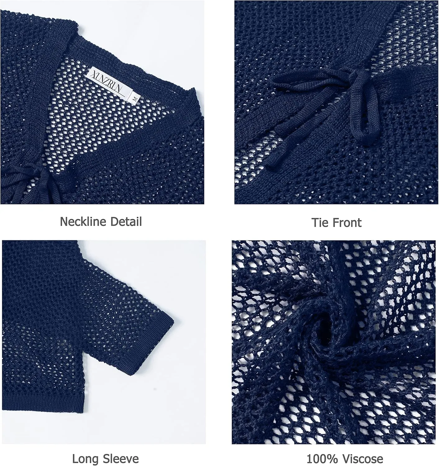 Women's Long Sleeve Tie Open Front Bolero Shrug Lightweight Knit Hollow Out Cropped Cardigan