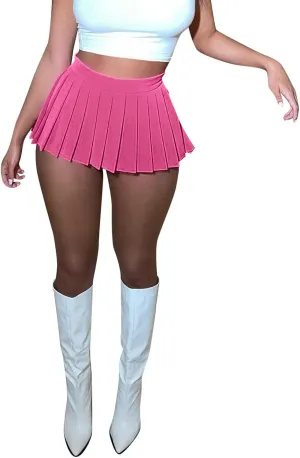 Womens Mini Pleated Skirt Sexy Club High Elastic Tennis Skating Skirt A Line Skirt Women Jean Skirts Knee Length