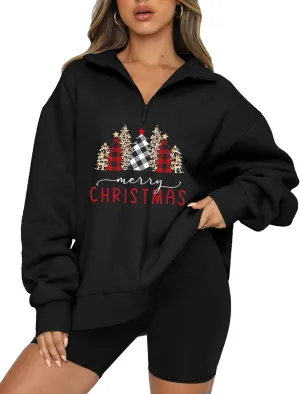 Womens Oversized Christmas Sweatshirt Half Zip Pullover Long Sleeve Quarter Zip Tops Teen Girls Fall Fashion 2024 Y2K Clothes