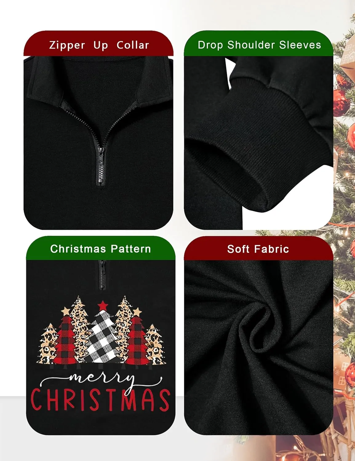 Womens Oversized Christmas Sweatshirt Half Zip Pullover Long Sleeve Quarter Zip Tops Teen Girls Fall Fashion 2024 Y2K Clothes