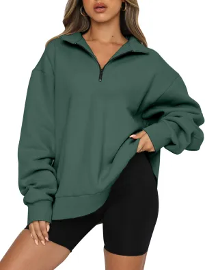 Womens Oversized Half Zip Pullover Quarter Zip Hoodie Lapel Neck Long Sleeve Sweatshirts Teen Girls Trendy Clothes