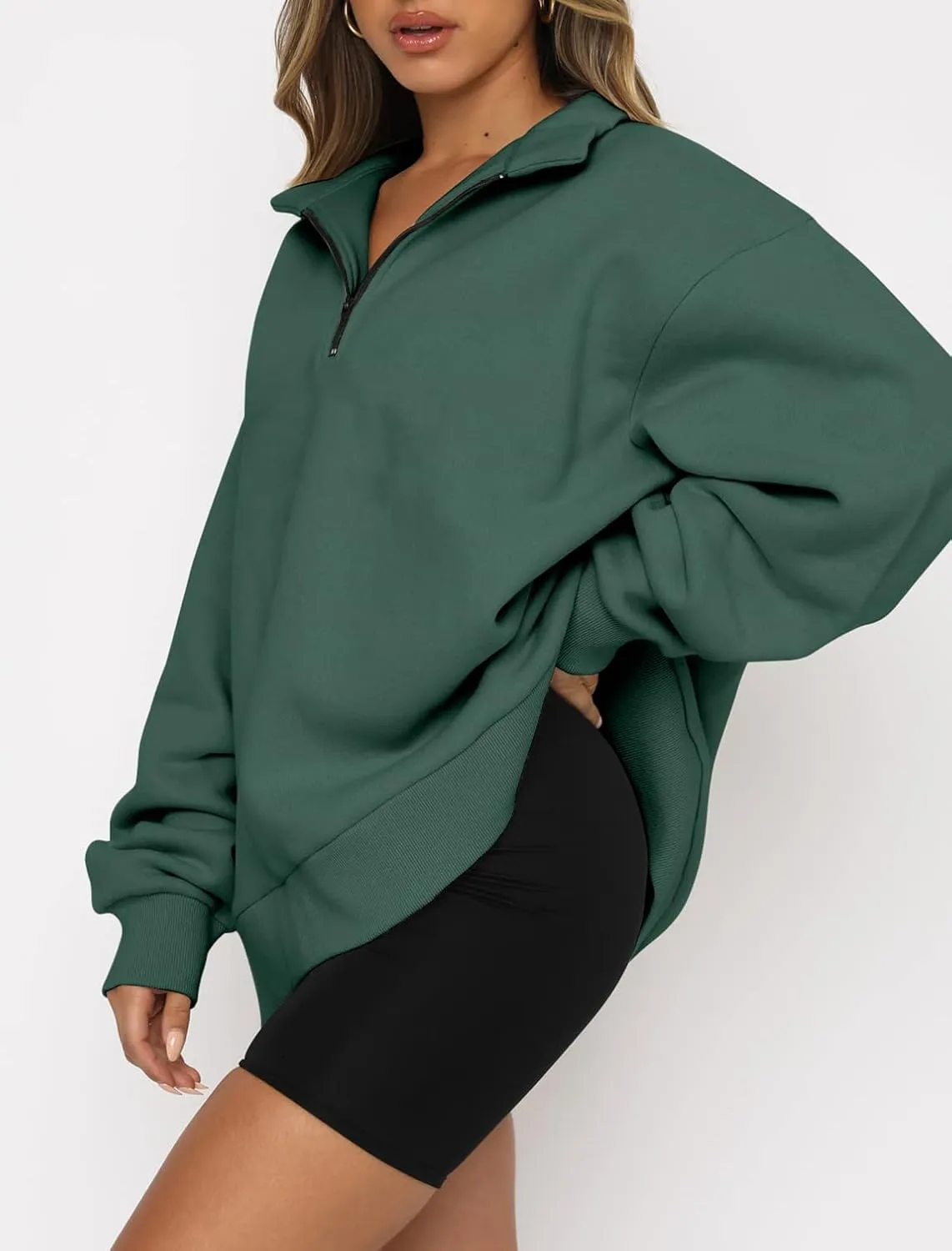 Womens Oversized Half Zip Pullover Quarter Zip Hoodie Lapel Neck Long Sleeve Sweatshirts Teen Girls Trendy Clothes