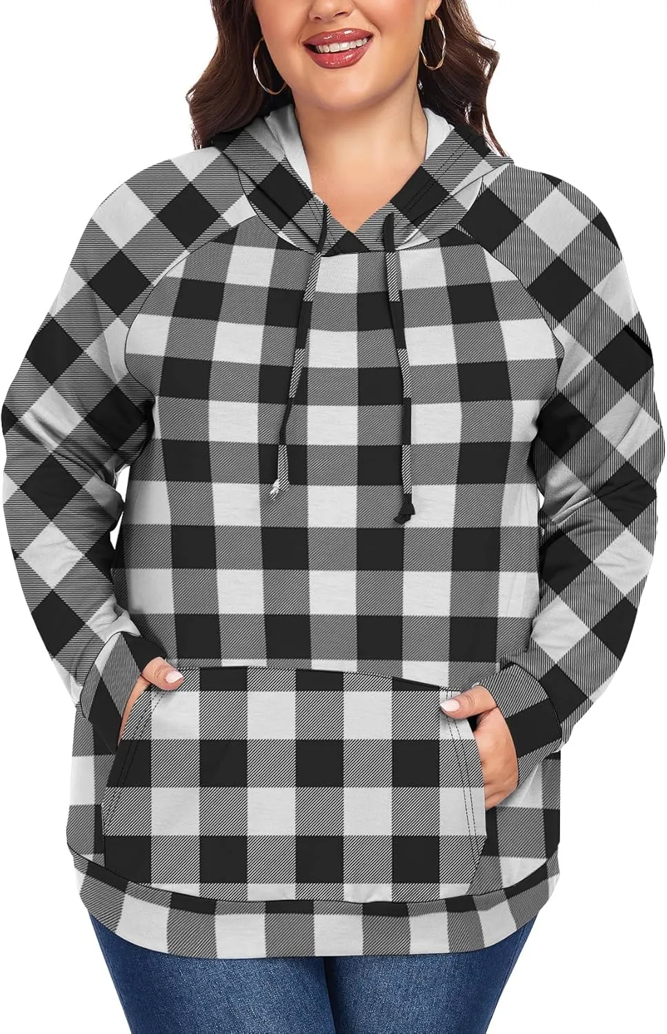 Women's Plus Size Hoodies Long Sleeve Drawstring Pullover Sweatshirt with Pocket XL-5XL