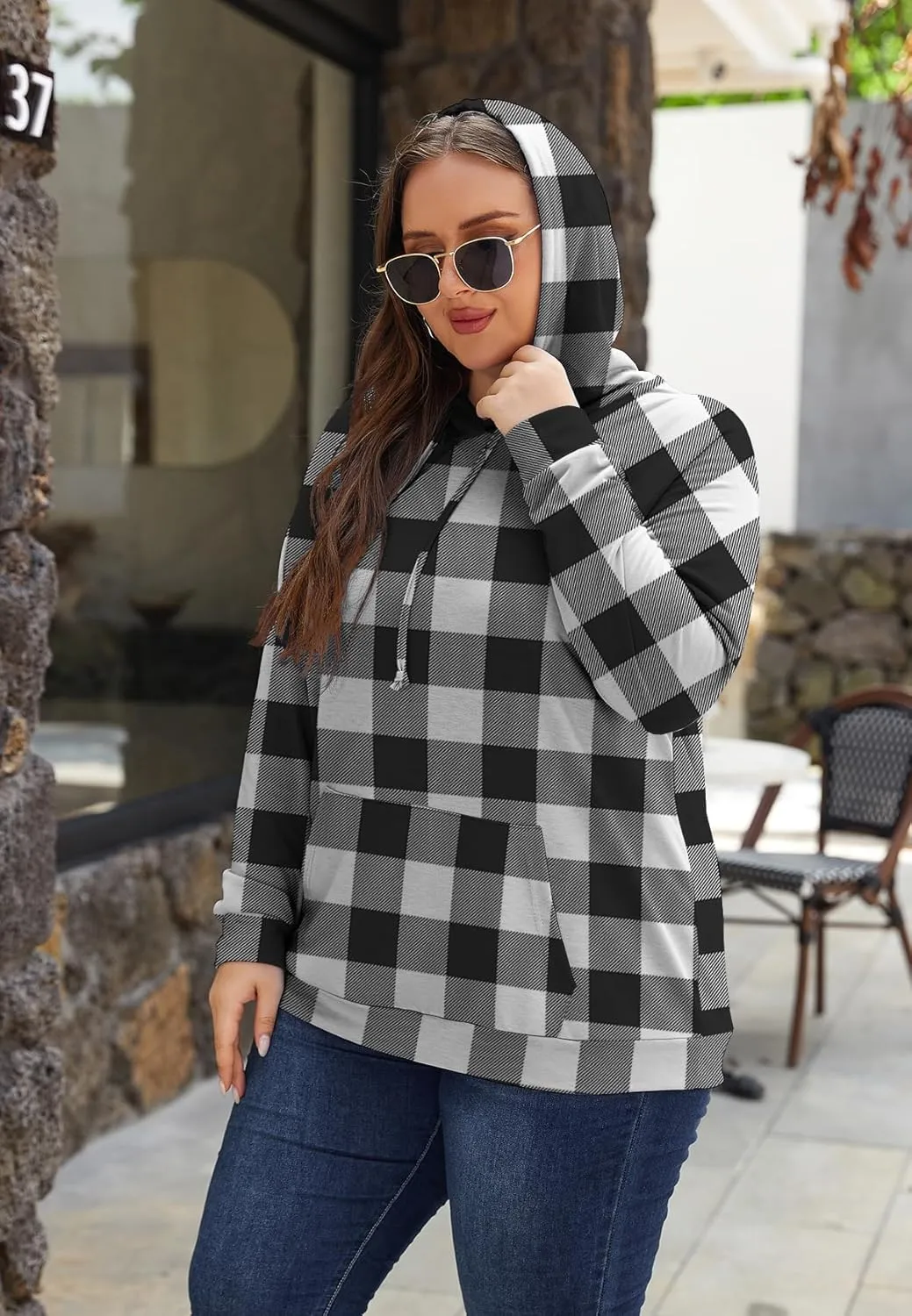 Women's Plus Size Hoodies Long Sleeve Drawstring Pullover Sweatshirt with Pocket XL-5XL