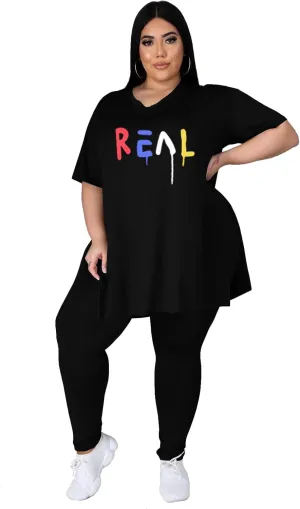 Women's Plus Size Two Piece Outfits Loungewear Sets Summer Oversized Tshirts Long Sweatpants Sweatsuits Sets