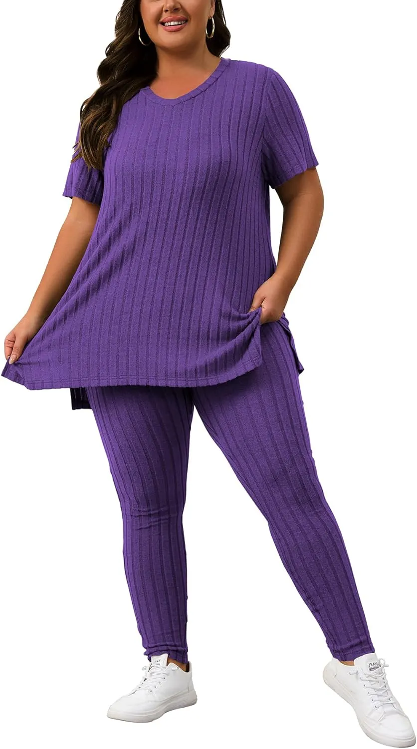 Women's Plus Size Two Piece Outfits Sweatsuits Sets Long Sleeve Hoodies Tracksuit Lounge Sets
