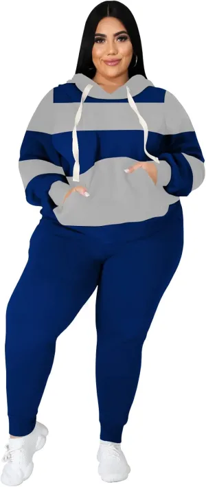 Women's Plus Size Two Piece Outfits Sweatsuits Sets Long Sleeve Loungewear Tracksuit Sets