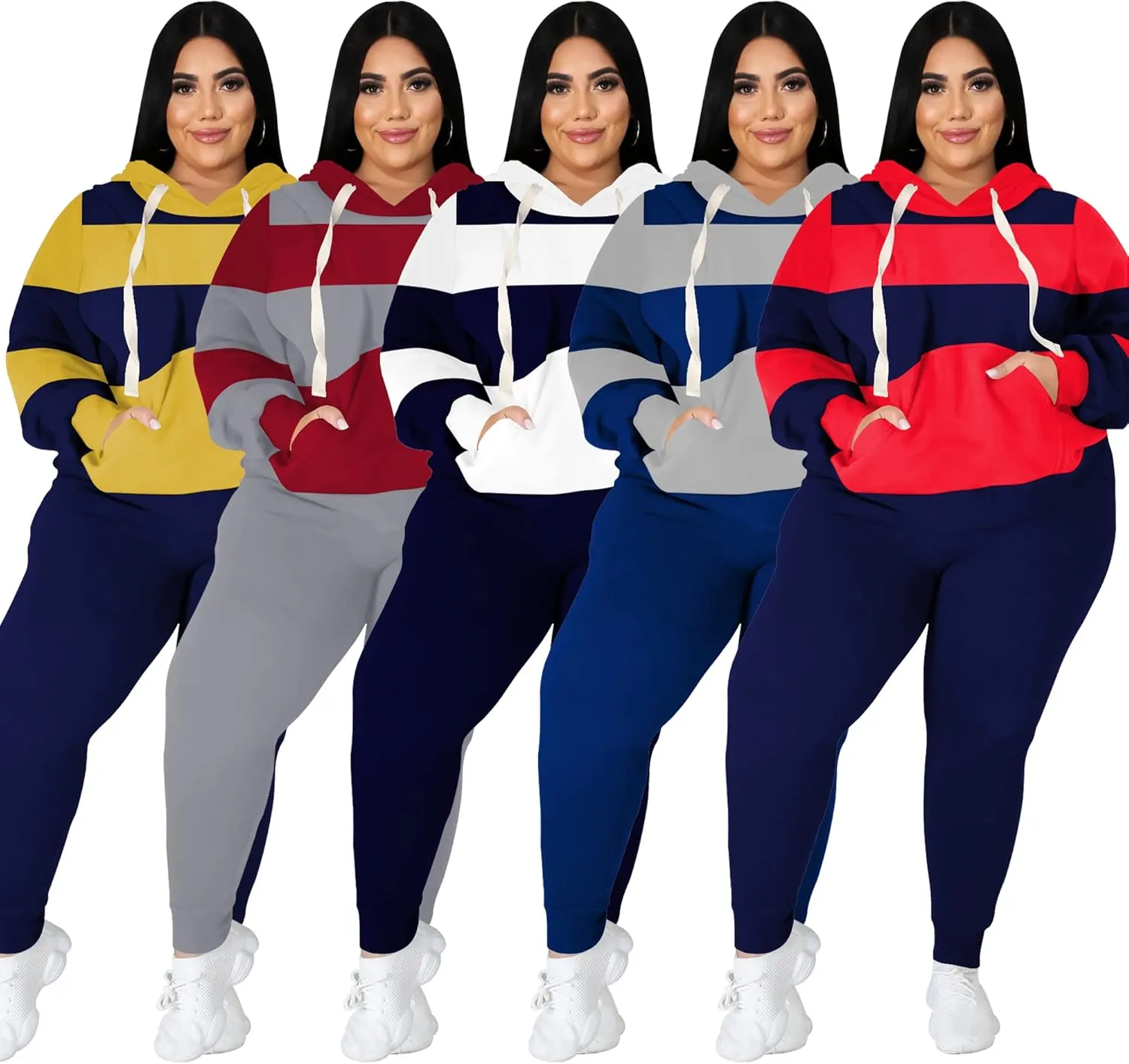 Women's Plus Size Two Piece Outfits Sweatsuits Sets Long Sleeve Loungewear Tracksuit Sets