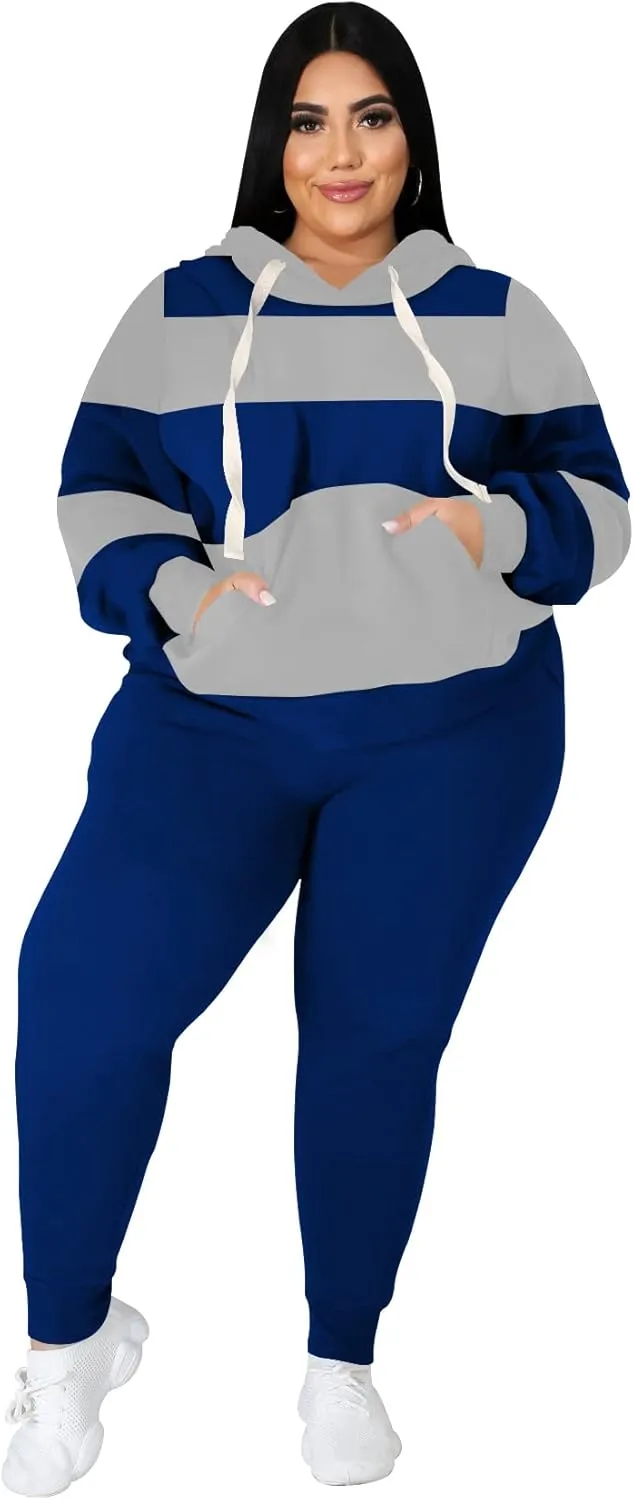 Women's Plus Size Two Piece Outfits Sweatsuits Sets Long Sleeve Loungewear Tracksuit Sets