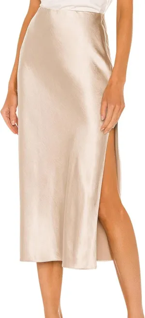 Women's Satin Skirt Elastic High Waisted Solid Color Slit MIDI Skirt Womens Cotton Skirts Above Knee Length