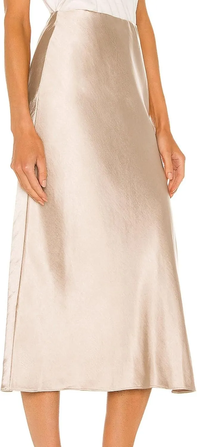 Women's Satin Skirt Elastic High Waisted Solid Color Slit MIDI Skirt Womens Cotton Skirts Above Knee Length