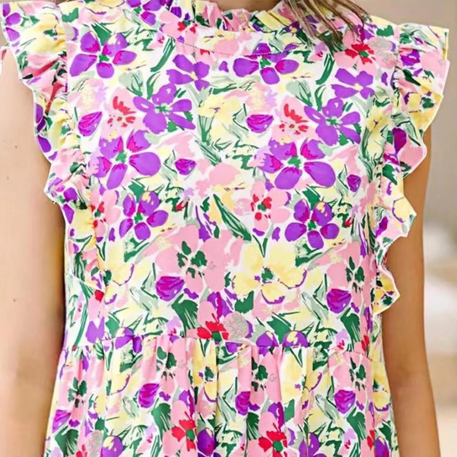 Womens Sexy Summer Dresses Sleeveless Mini Short Dress Ruffle Hem Party Dress Solid Color Bodycon Short Dress