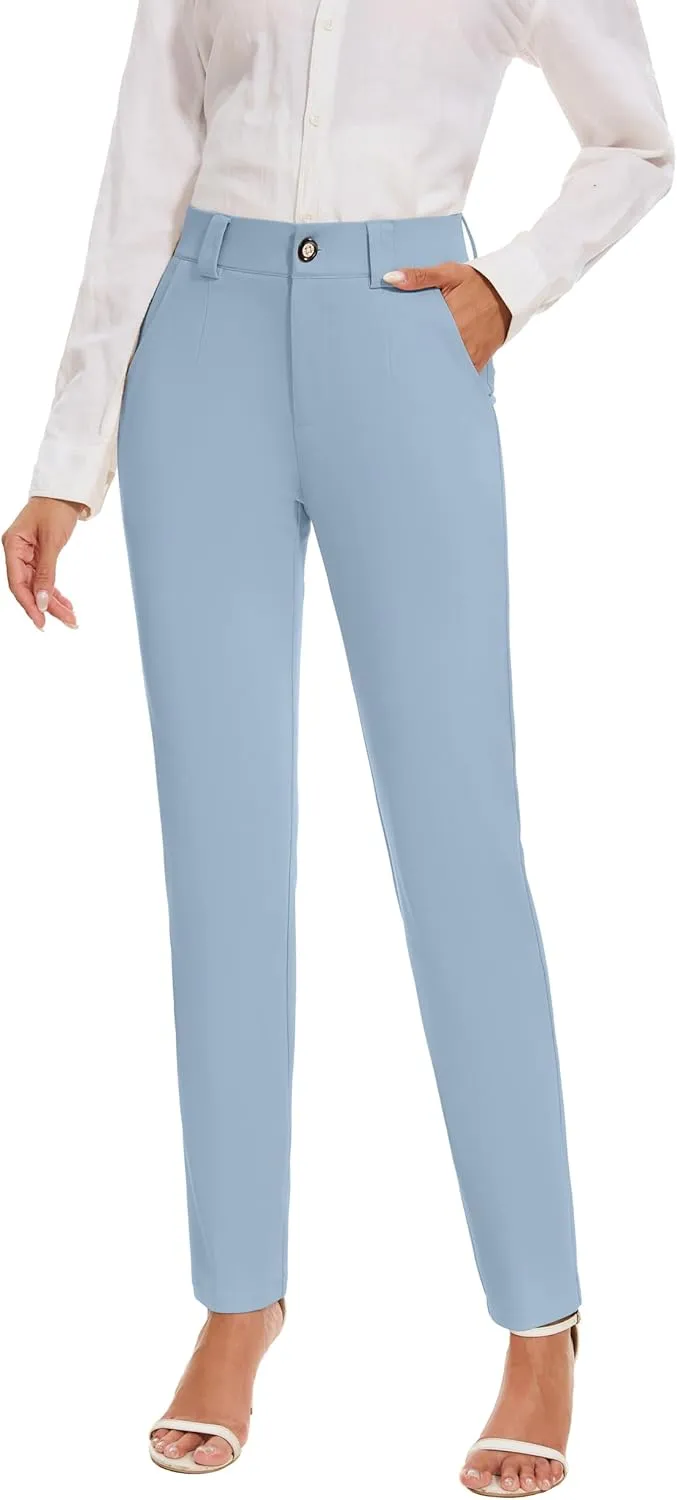 Women's Stretch Business Straight Leg Dress Pants with Pockets Wear to Work Casual Suitpants