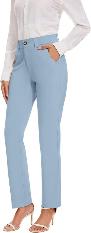 Women's Stretch Business Straight Leg Dress Pants with Pockets Wear to Work Casual Suitpants
