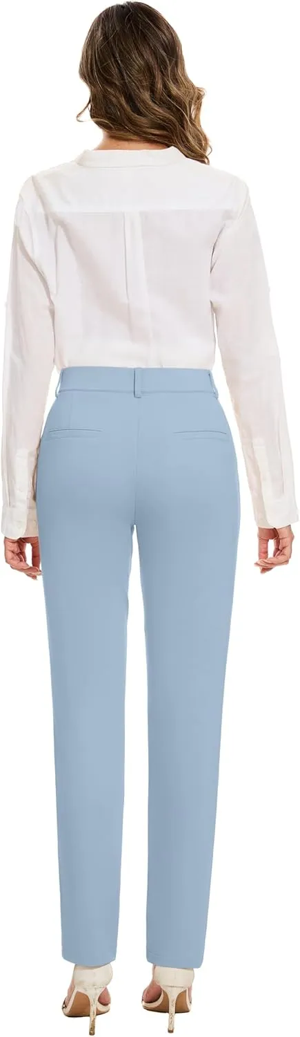 Women's Stretch Business Straight Leg Dress Pants with Pockets Wear to Work Casual Suitpants