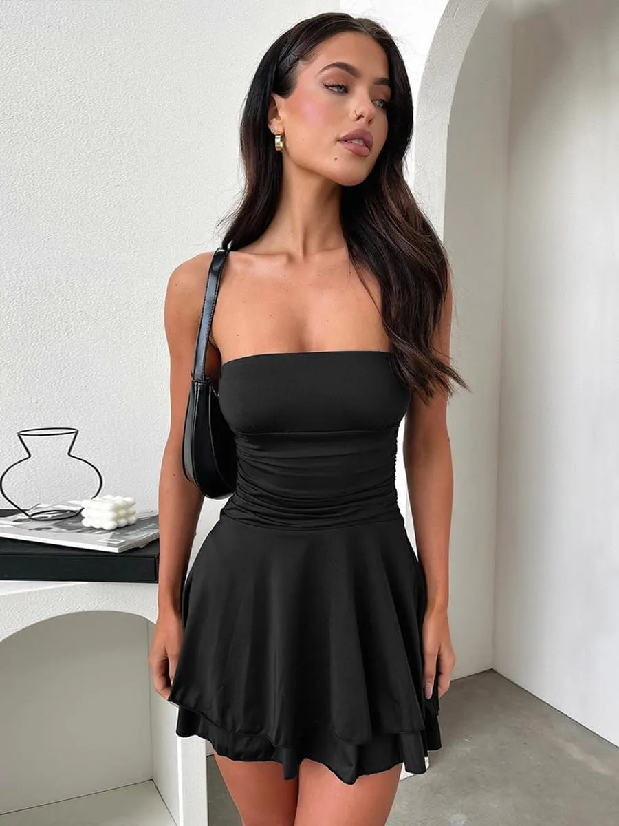Womens Summer Tube Dress: Sexy Off Shoulder Short Tops - Ruffle Party Dress for Trendy Fashionistas 2407