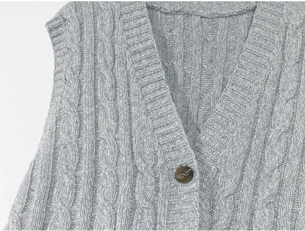 Women's Sweater Vest Sleeveless Button Down Knitted Cardigan Outwear with Pockets