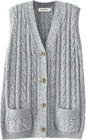 Women's Sweater Vest Sleeveless Button Down Knitted Cardigan Outwear with Pockets
