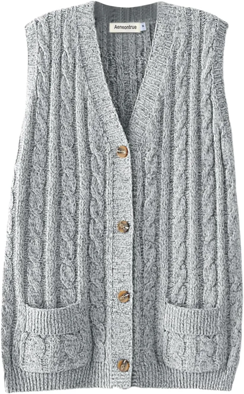 Women's Sweater Vest Sleeveless Button Down Knitted Cardigan Outwear with Pockets