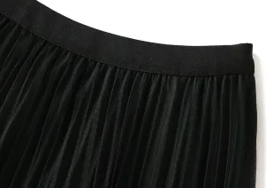 Womens Tulle Long Skirt Elastic Waist Reversible A Line Pleated Midi Skirt SK07