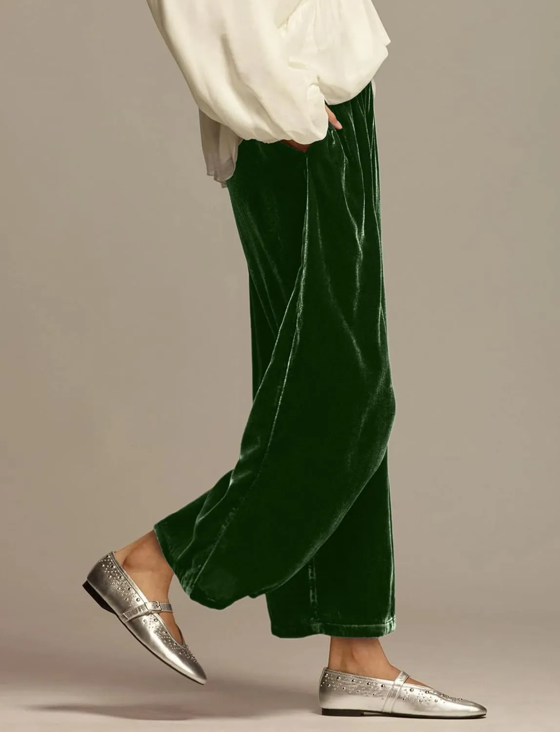 Women's Velvet Pants High Elastic Waist Wide Leg Long Pants Casual Lounge Palazzo Pants Vintage Loose Fit Trouser