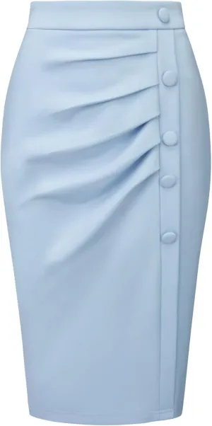 Women's Wear to Work Pencil Skirt Elastic High Waist Ruched Bodycon Midi Skirts