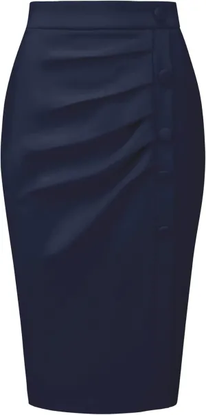 Women's Wear to Work Pencil Skirt Elastic High Waist Ruched Bodycon Midi Skirts