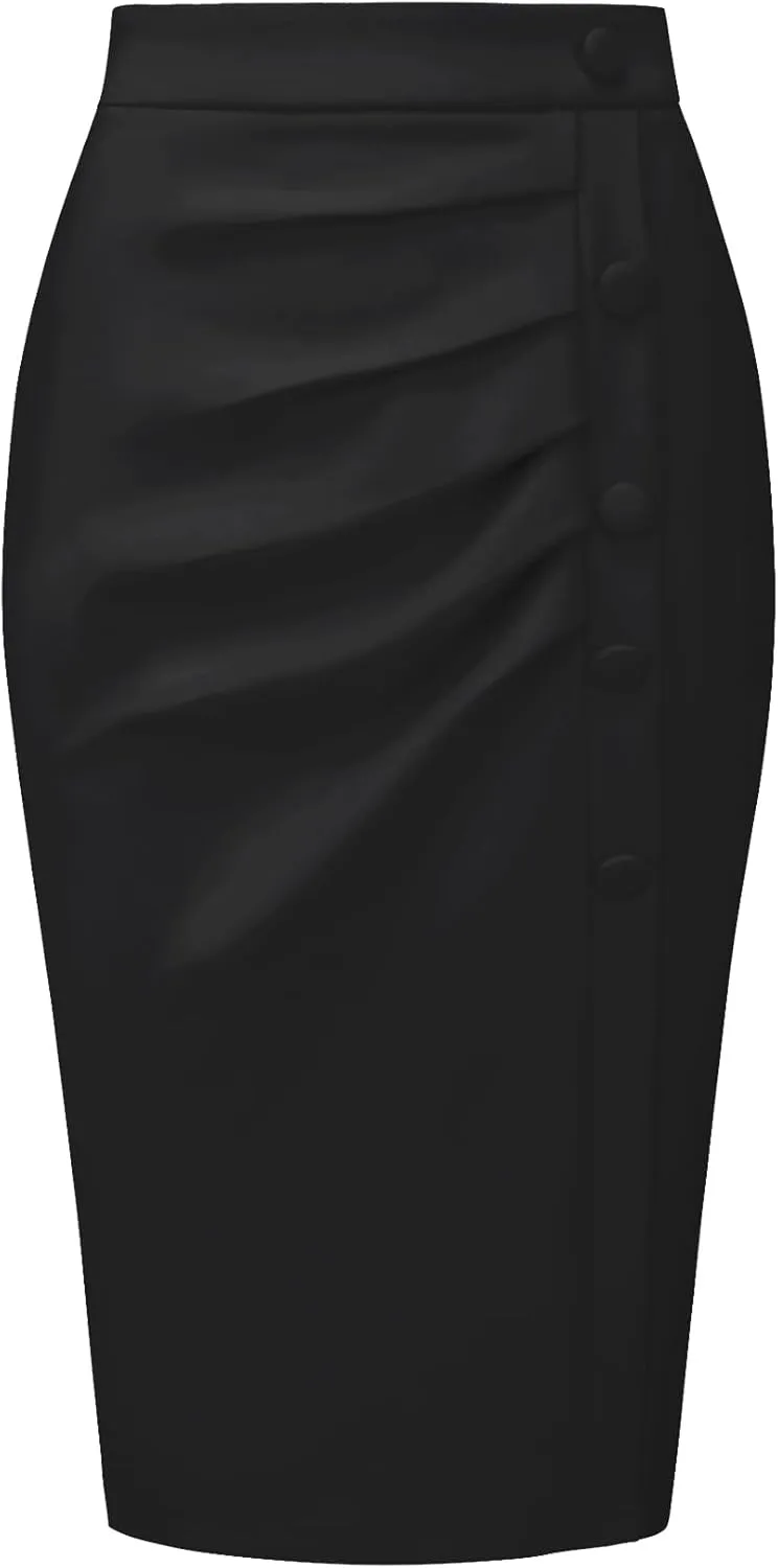 Women's Wear to Work Pencil Skirt Elastic High Waist Ruched Bodycon Midi Skirts