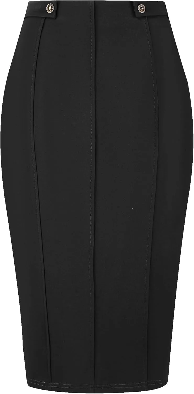 Women's Work Pencil Skirt High Waist Office Stretch Bodycon Midi Skirts