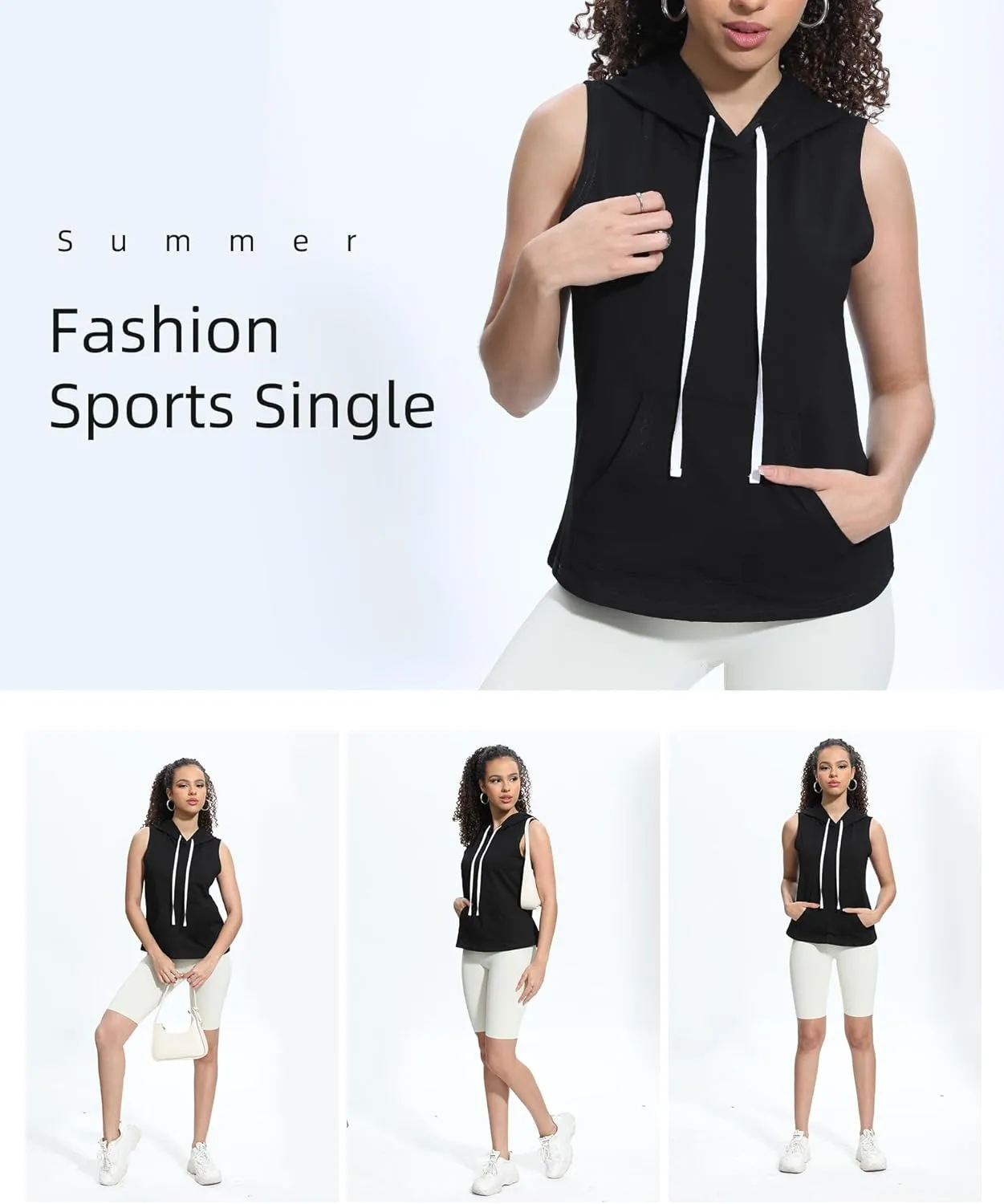 Xeoxarel Women's Sleeveless Tank Top Hoodies Vest with Pockets (S-XL)