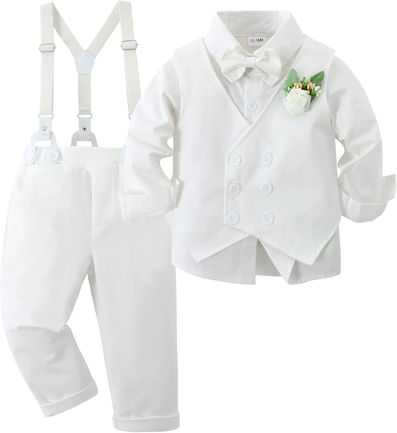 YALLET Toddler Baby Boy Clothes Suit Gentleman Wedding Outfits, Formal Dress Shirt Bowtie Vest Boutonniere Suspender Pants