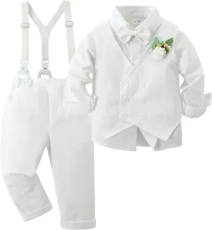 YALLET Toddler Baby Boy Clothes Suit Gentleman Wedding Outfits, Formal Dress Shirt Bowtie Vest Boutonniere Suspender Pants