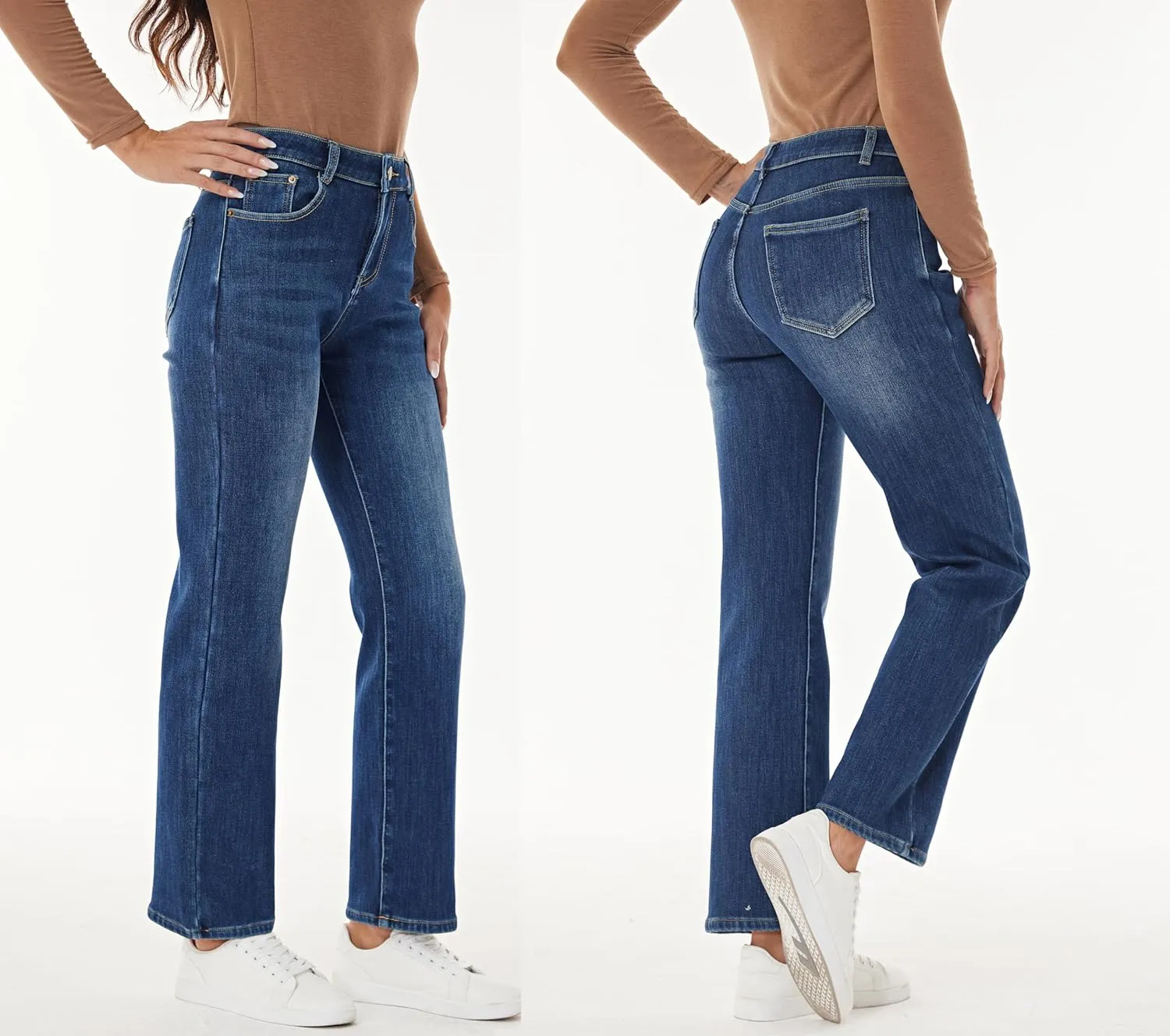 Yehopere Women's Fleece Lined Jeans Straight Leg Wide Jeans Winter Sherpa Flannel Lined Jeans