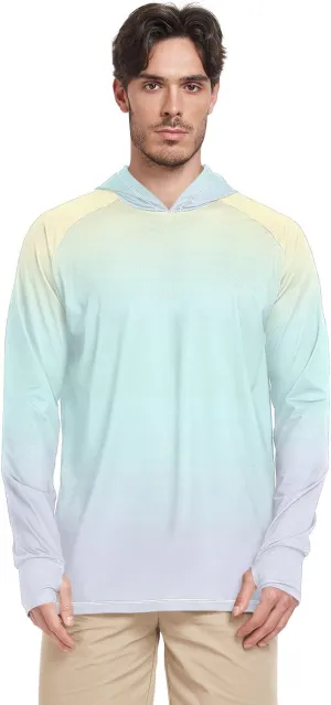 Yellowish Blue Purple Men's Sun Protection Hoodie Long Sleeve UPF 50   Mens Sun Shirts Quick-Dry UV Rash Guard Hooded Cooling Hoodies camisas de pesca para hombres