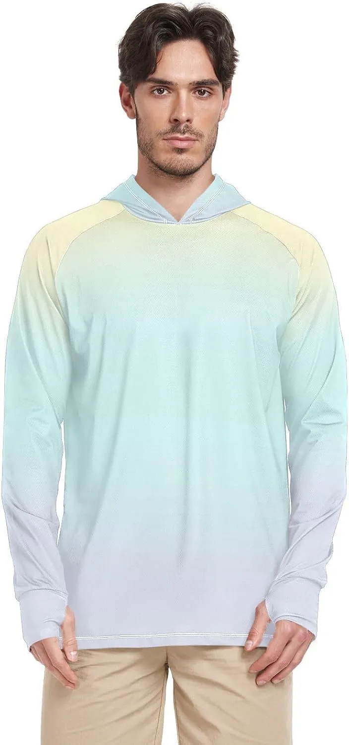Yellowish Blue Purple Men's Sun Protection Hoodie Long Sleeve UPF 50   Mens Sun Shirts Quick-Dry UV Rash Guard Hooded Cooling Hoodies camisas de pesca para hombres