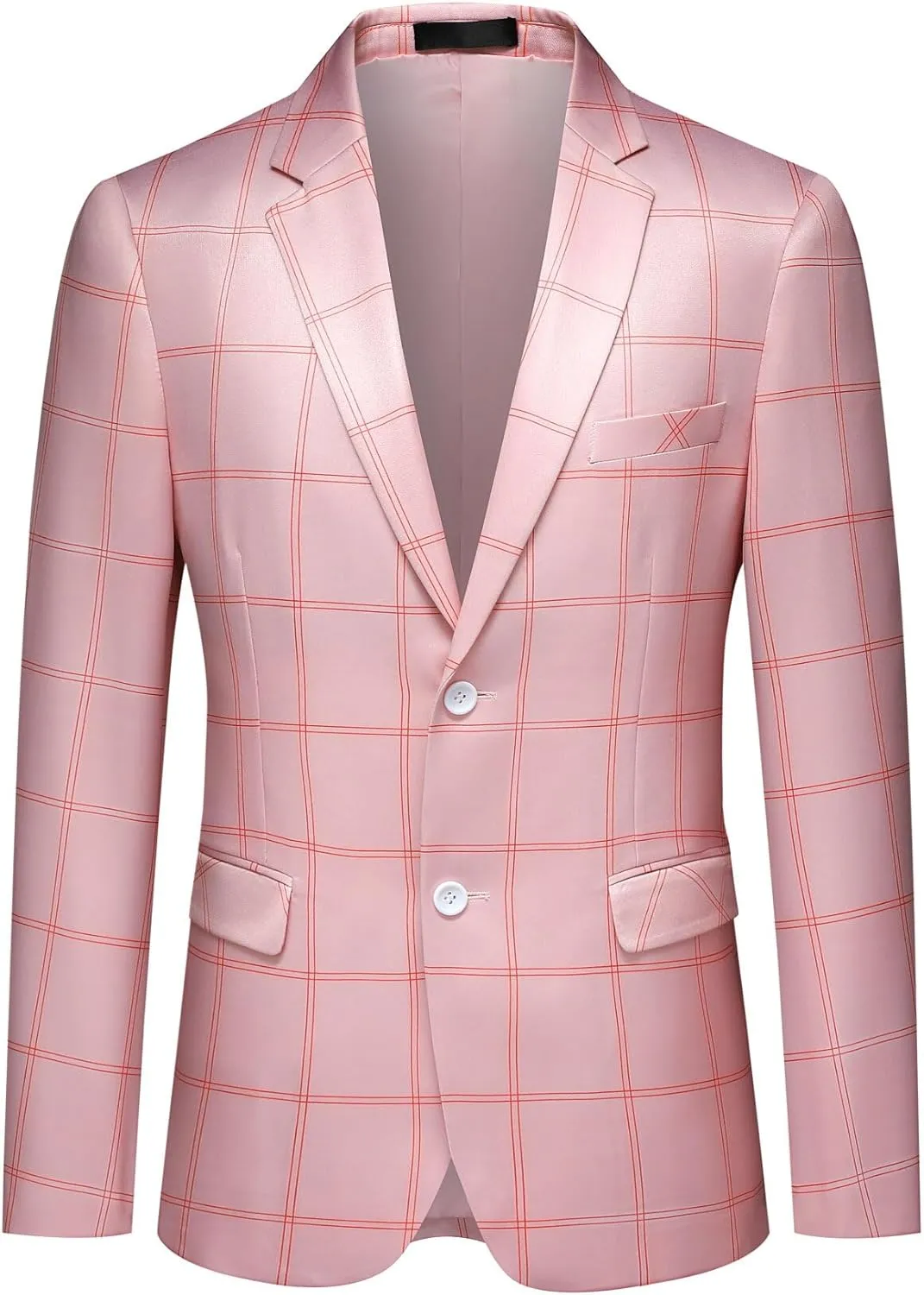 YFFUSHI Mens Slim Fit Suits 2 Piece Plaid Button Casual Formal Blazer Pants Set