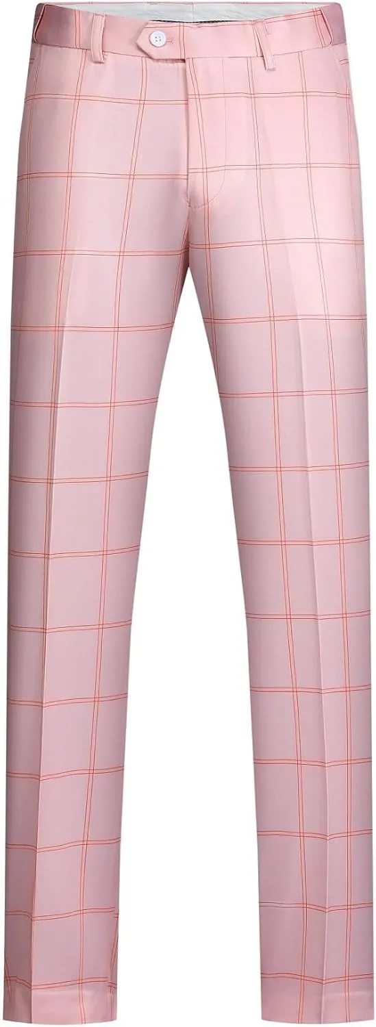 YFFUSHI Mens Slim Fit Suits 2 Piece Plaid Button Casual Formal Blazer Pants Set