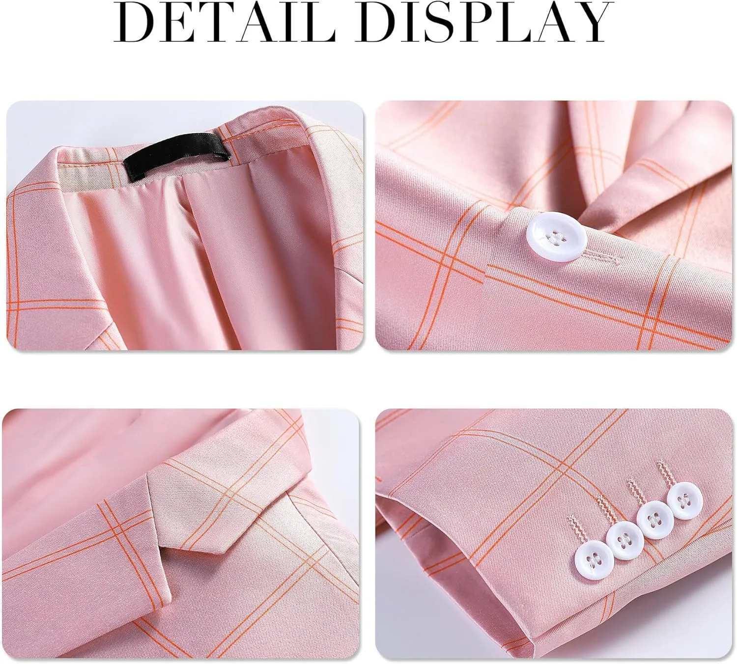 YFFUSHI Mens Slim Fit Suits 2 Piece Plaid Button Casual Formal Blazer Pants Set