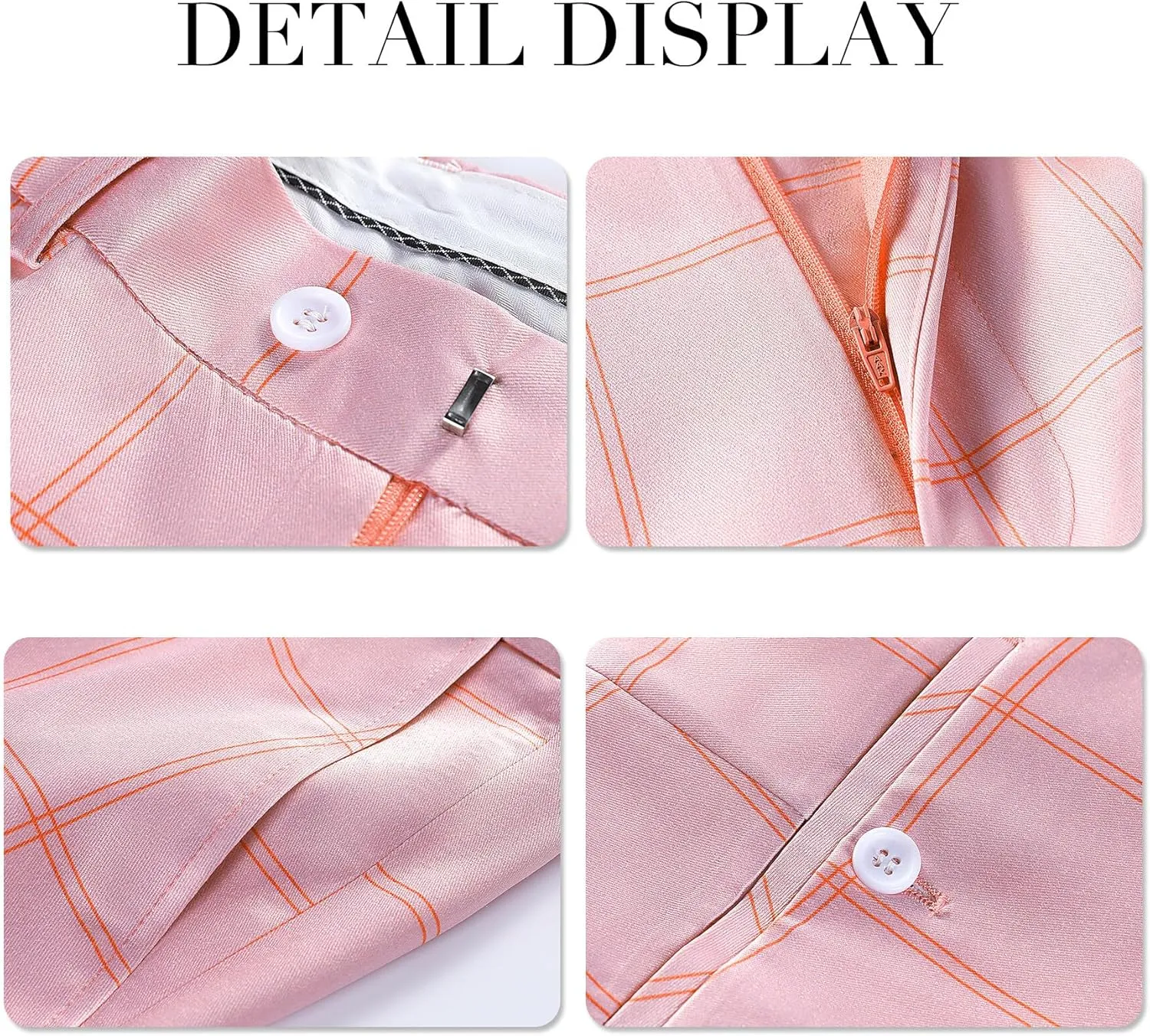 YFFUSHI Mens Slim Fit Suits 2 Piece Plaid Button Casual Formal Blazer Pants Set