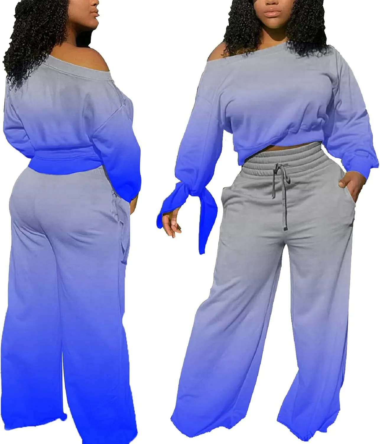 Yiershu Women's 2 Piece Outfits Casual Sweatsuits Long Sleeve Loose Matching Wide Leg Tracksuit Pants Sets with Pockets