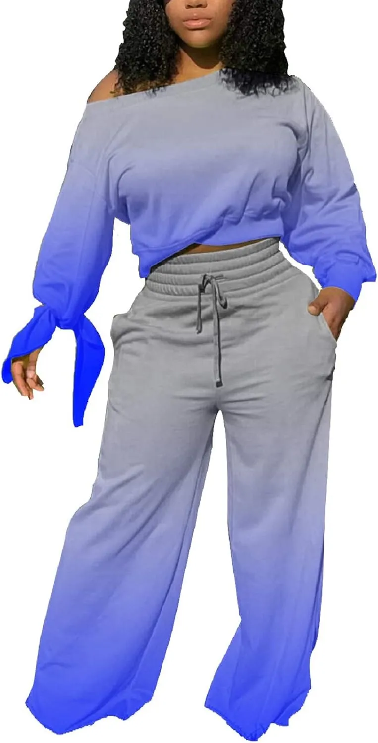 Yiershu Women's 2 Piece Outfits Casual Sweatsuits Long Sleeve Loose Matching Wide Leg Tracksuit Pants Sets with Pockets