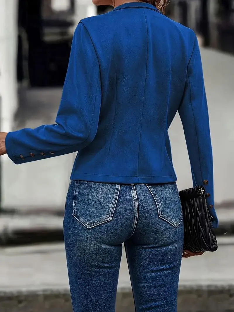 yoeasy Women's Faux Suede Leather Jacket Stand Collar Open Front Casual Long Sleeve Cropped Retro Moto Biker Coat