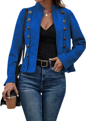 yoeasy Women's Faux Suede Leather Jacket Stand Collar Open Front Casual Long Sleeve Cropped Retro Moto Biker Coat