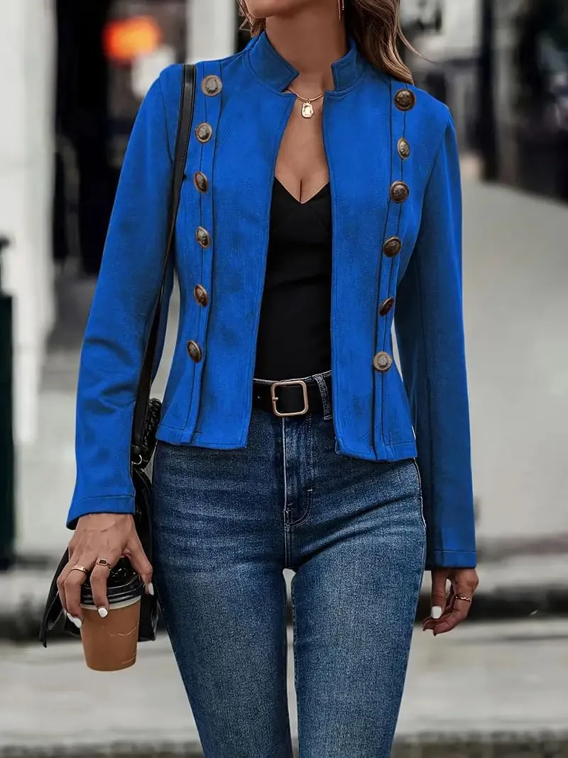 yoeasy Women's Faux Suede Leather Jacket Stand Collar Open Front Casual Long Sleeve Cropped Retro Moto Biker Coat
