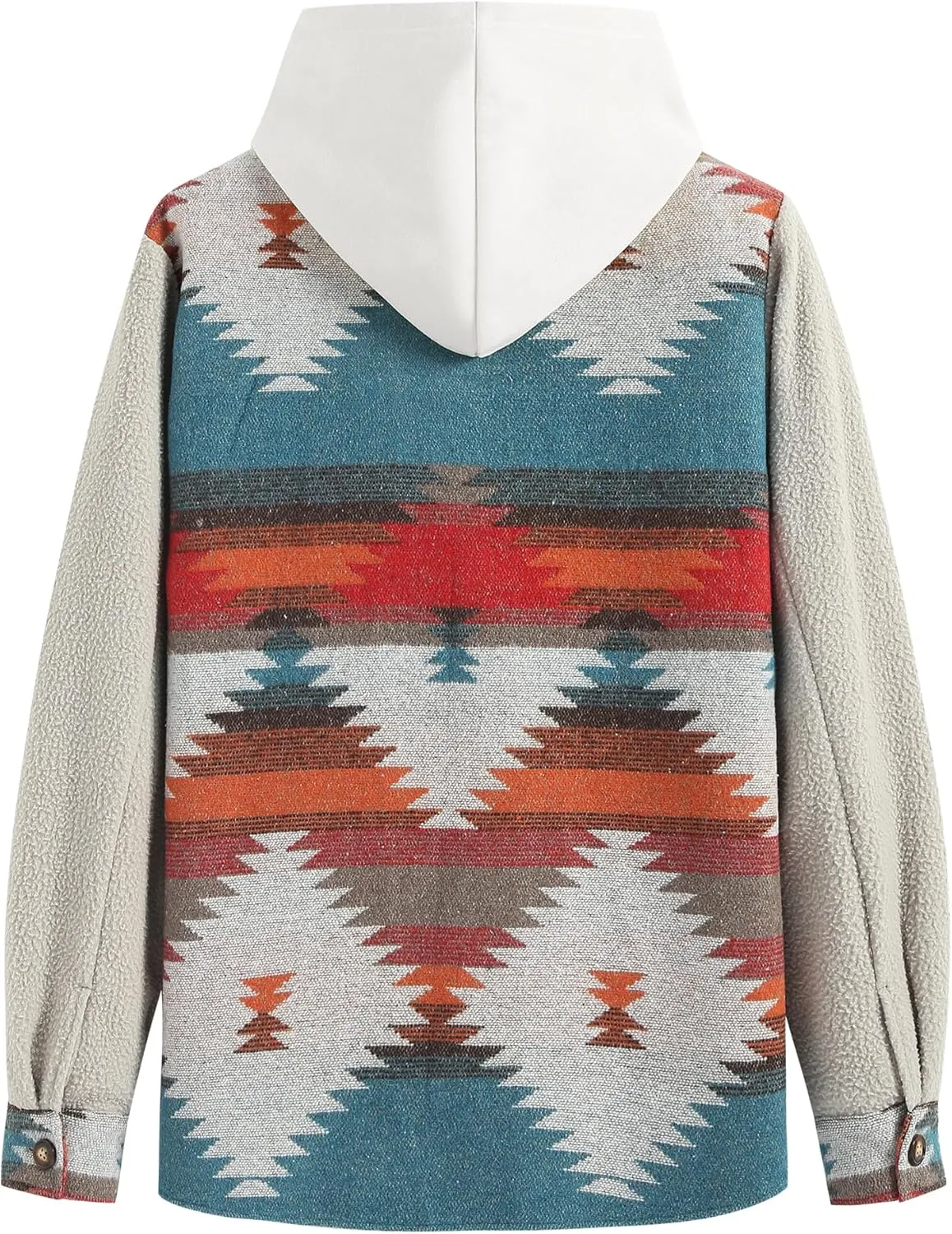 ZAFUL Men's Ethnic Aztec Printed Jacket Coat Flap Pocket Casual Long Sleeve Lightweight Lapel Faux FleeceShacket Top