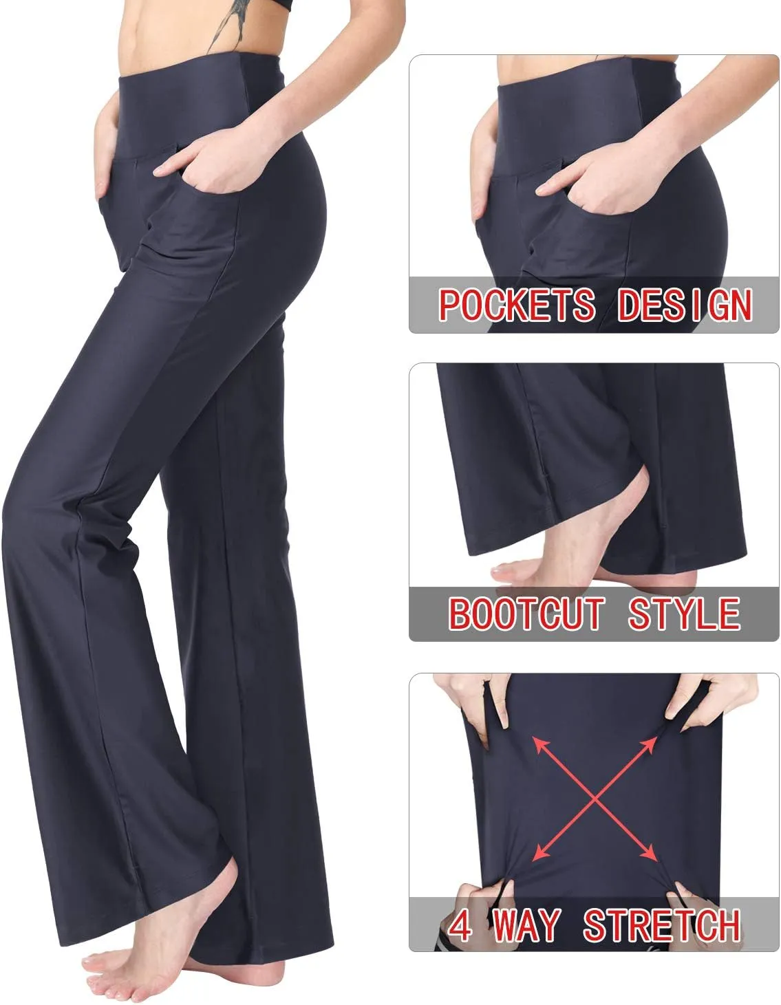 Zeronic Bootcut Yoga Pants for Women with Pockets High Waisted Workout Running Pants Tummy Control Long Bootleg Work Pants