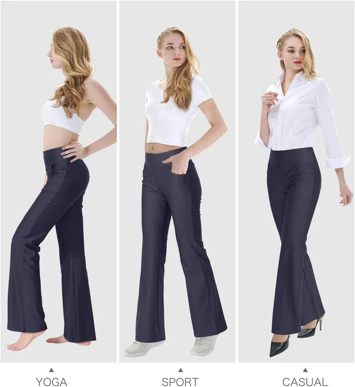 Zeronic Bootcut Yoga Pants for Women with Pockets High Waisted Workout Running Pants Tummy Control Long Bootleg Work Pants