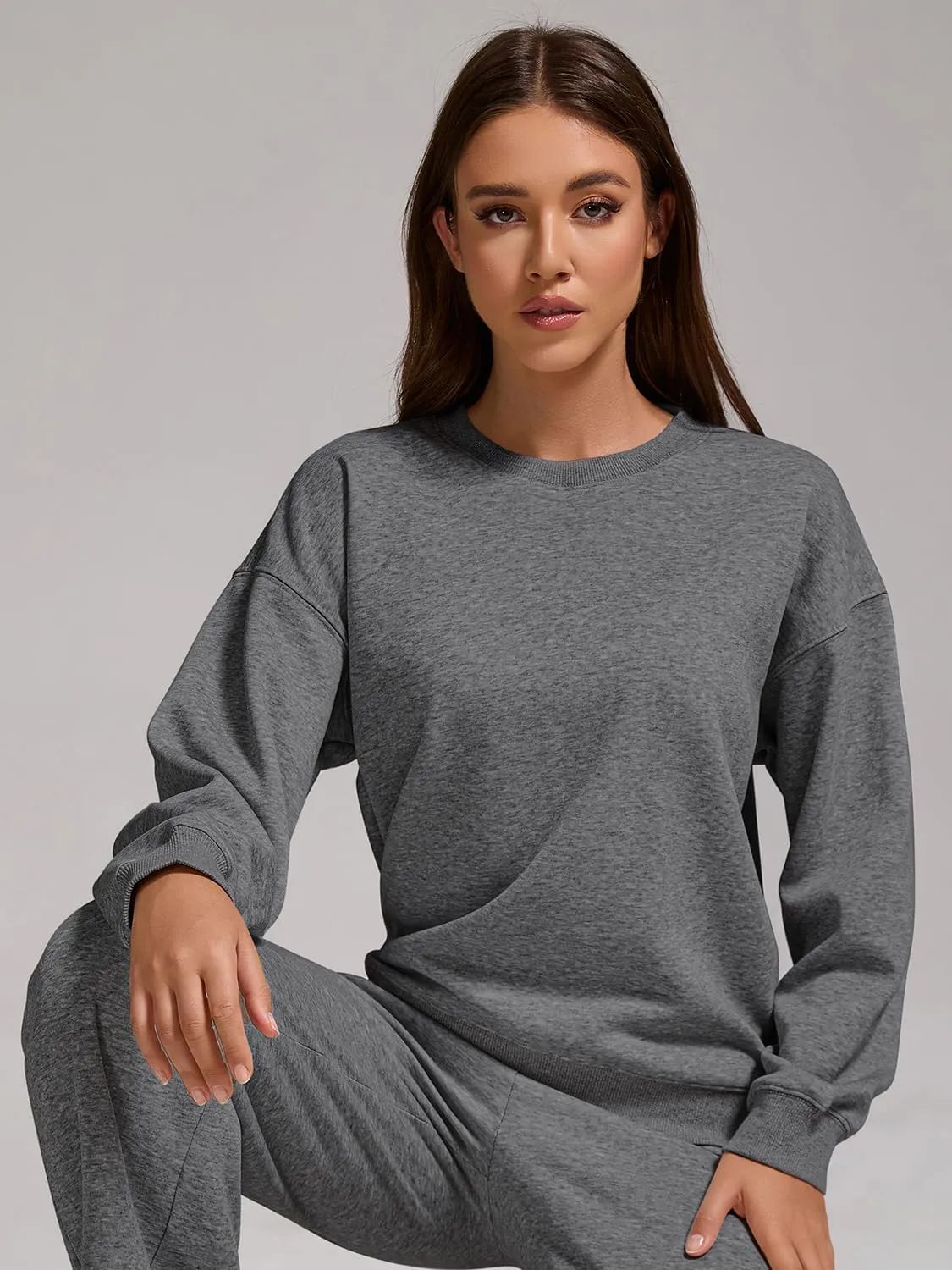 ZFLM Casual Workout Two Piece Outfits Long Sleeve Top Pullover High Waist Drawstring Jogger Pants Tracksuit Sets Streetwear