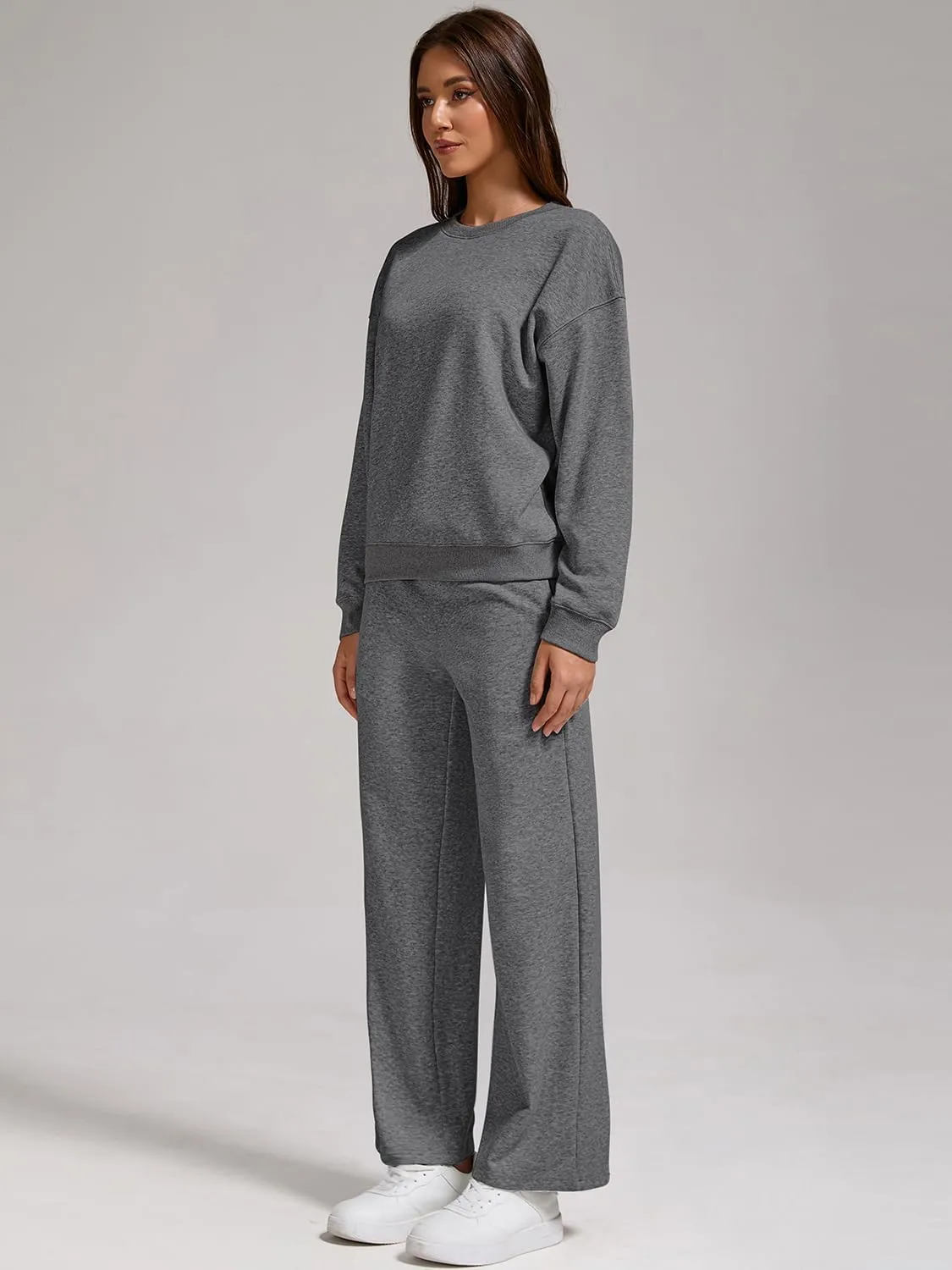 ZFLM Casual Workout Two Piece Outfits Long Sleeve Top Pullover High Waist Drawstring Jogger Pants Tracksuit Sets Streetwear
